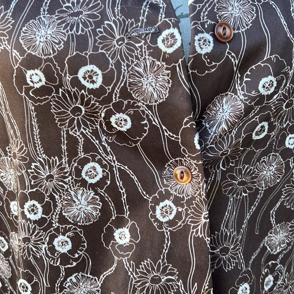 Vintage 60s Ro-Vel of California brown floral women button down shirt size L - Picture 2 of 6
